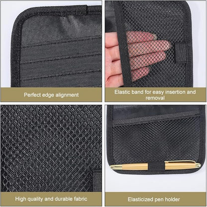 CREATCABIN Black Car CD Case Holder Vehicle Visor Storage Organizer with 12 DVD Storage Sleeves 1 Mesh Pocket 1 Pen Holder and Elastic Strap Multi-Function Sun Visor Organizer for Car 12.6x6Inch