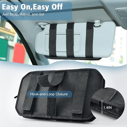 Upgraded Molle Car Sun Visor Organizer, Semi-Rigid MOLLE Panel No Sagging with Zipper Storage Pouch & Glasses Clip, Heavy Duty Tactical Gear for Trucks SUVs Cars - Universal Fit