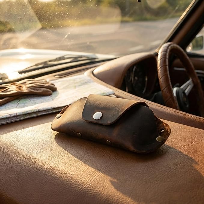 Toprank Leather Eyeglass Case - Handmade Slim Sunglasses Holder, Genuine and Universal Fit for Men and Women