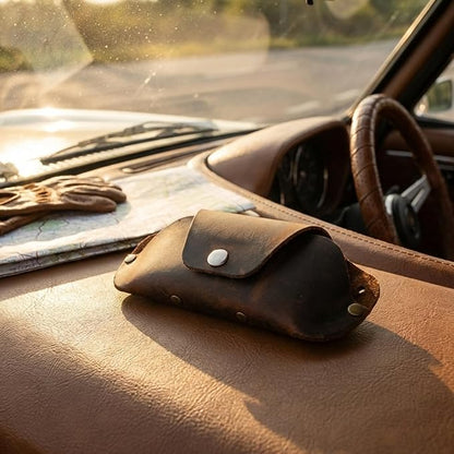 Toprank Leather Eyeglass Case - Handmade Slim Sunglasses Holder, Genuine and Universal Fit for Men and Women