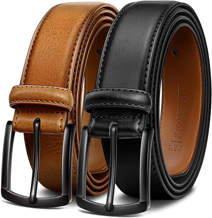 KEMISANT Men Belt 2Pack – Genuine Leather Belt for Men Dress Casual Golf Jeans 1 3/8"