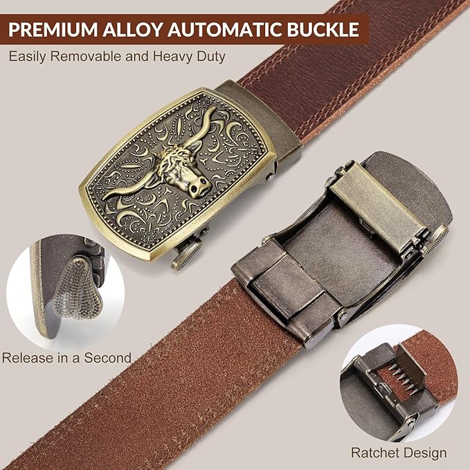Mens Leather Belt, Ratchet Belts for Men Full Grain Leather Handmade, 100% Italian Top Genuine Leather Dress Belt