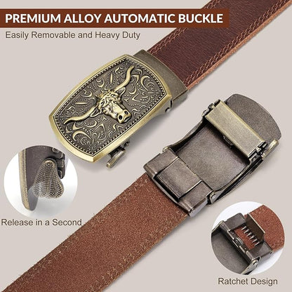 Mens Leather Belt, Ratchet Belts for Men Full Grain Leather Handmade, 100% Italian Top Genuine Leather Dress Belt
