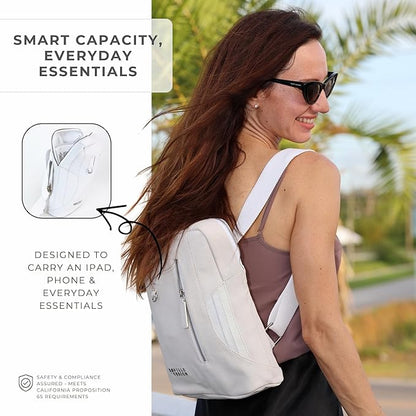 Full Grain Leather Backpack – Water-Resistant, Padded Laptop Compartment, Adjustable Straps, 16L Capacity, Slim Design, Leather Backpack for Men and Women - Cloud White