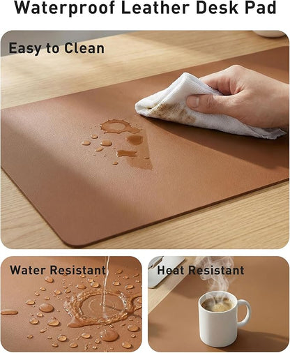 Aothia Faux Leather Desk Mat - Large Mouse Pad, Non-Slip PU Leather Blotter, Waterproof Writing Surface for Office and Home (Brown, 63" x 17")