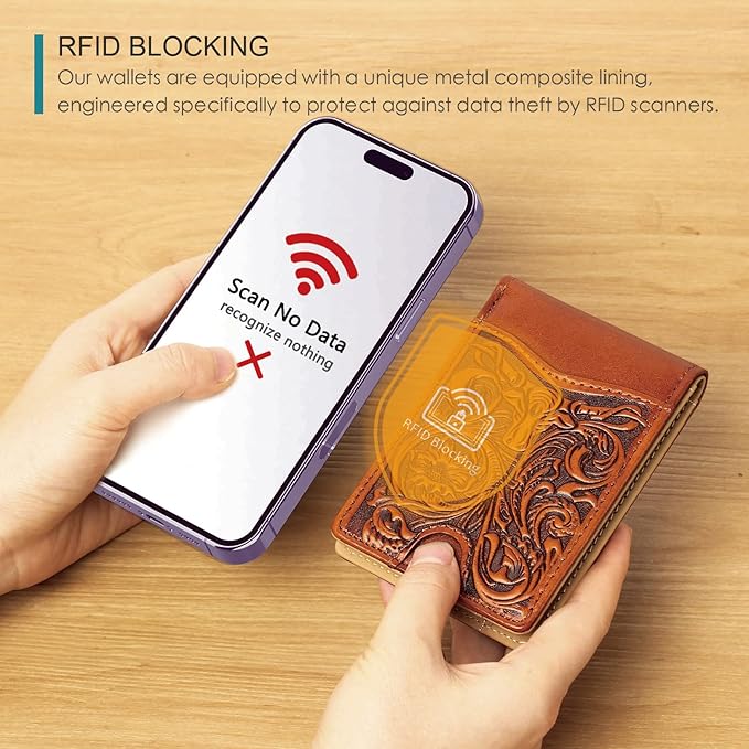 Pefiam Full Grain Leather Bifold Wallet for Men - 11 Slots, RFID Blocking, Western Cowboy Gifts for Men - Brown