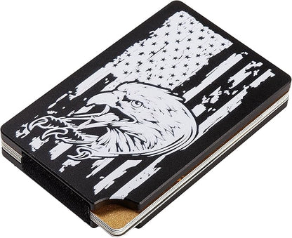 Slim Wallet for Men,RFID Blocking Minimalist Metal Wallet, Money Clip/Cash Holder, Front Pocket Aluminum Credit Card Holder, Ideal Gift for Men,Eagle-American USA Flag