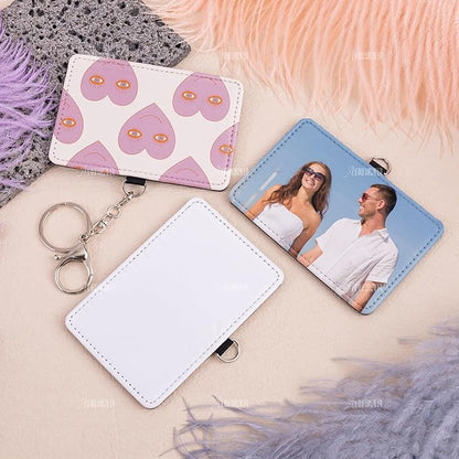 AUEAR, 6 Pack Sublimation Leather Badge Holder Set Work Card ID Sleeves with Keychains for Office (Horizontal)