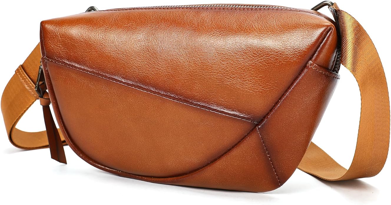 NIUCUNZH Genuine Leather Mens Sling Bag for Women Vintage Small Crossbody Bags Purse for Hiking Travel Chest Daypack