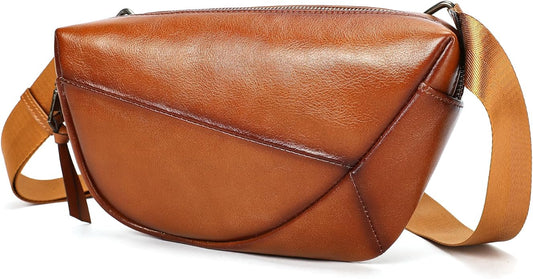 NIUCUNZH Genuine Leather Mens Sling Bag for Women Vintage Small Crossbody Bags Purse for Hiking Travel Chest Daypack