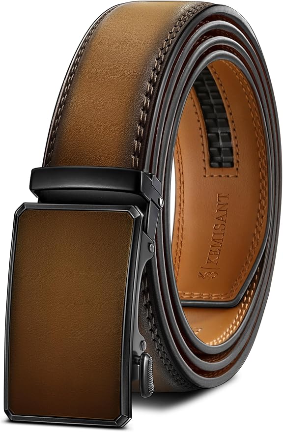 KEMISANT Men Belt Ratchet Click Belt Genuine Leather Adjustable For Men Golf Dress Casual Jeans 1 3/8-Cut For Fit