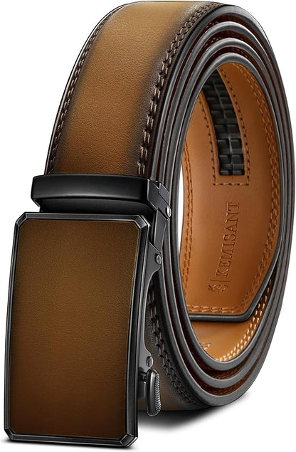 KEMISANT Men Belt Ratchet Click Belt Genuine Leather Adjustable For Men Golf Dress Casual Jeans 1 3/8-Cut For Fit