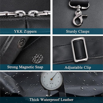 Masa Kawa Leather Briefcase for Men Slim 15.6" Laptop Bag Waterproof Crossbody Shoulder Messenger Computer Attache Case for Business Work, Black