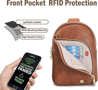 INICAT RFID Blocking Sling Bag, Anti Theft Crossbody Bag for Women, Travel Fanny Pack Style Purse, Vegan Leather