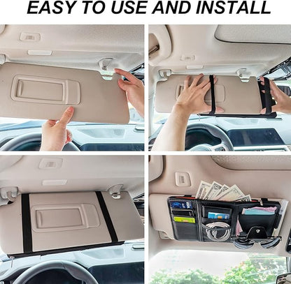 Keedolla 2Pcs Car Sun Visor Organizer, Auto Interior Accessories Pocket Organizer Car Visor Storage Pouch Holder with Zipper Pocket for Sedan, Truck, SUV - Black
