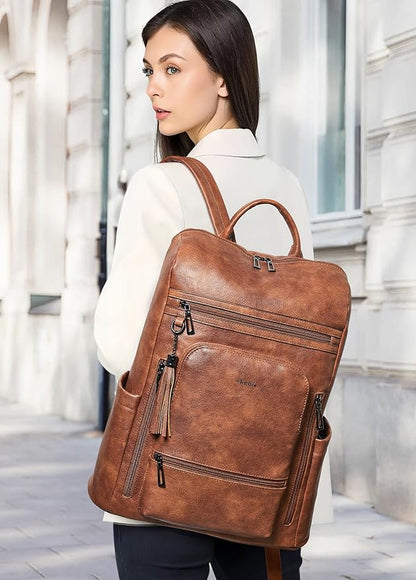 Shrrie Upgraded Large Travel Laptop Backpack with Laptop Compartmetn Fits 17 inch Laptop,Waterproof Vegan Leather Computer Backpack for Women and Men Work Business College