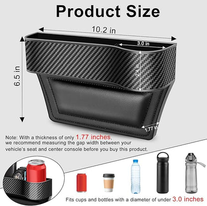 Car Seat Gap Filler, 2 Pack Car Seat Gap Filler Organizer with Cup Holders & 2 Seat Hooks, Car Console Storage Organizer, Car Organizer Front Seat for Storing Phones, Keys, Drinks, Sunglasses