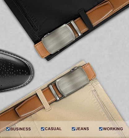 KEMISANT Belt Men, Sliding Ratchet Belt Genuine Leather For Gift Mens Dress Pants Oxfords,Size Adjustable