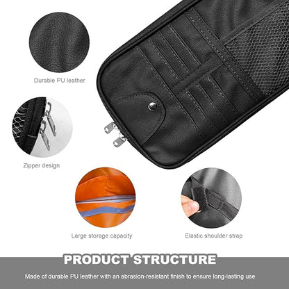 Car Sun Visor Organizer, Multi-Purpose Visor Storage Holder with Elastic Bands & Glasses Clip, Multi-Pocket Sunshade Organizer Soft Leather Storage Pouch for Car Truck SUV (Black)