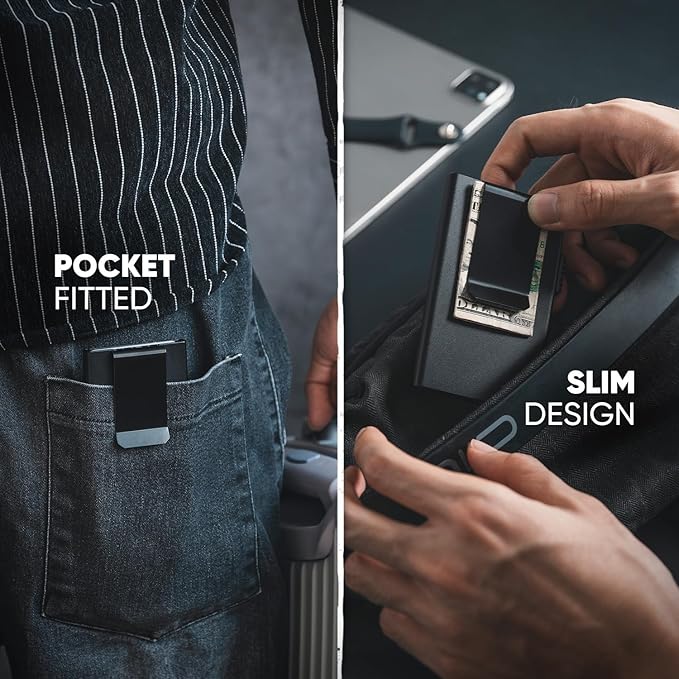 VULKIT Minimalist Wallet with Money Clip RFID Protection Pop Up Card Holder Slim Wallet Credit Card Holder Metal Wallet, Matte Black