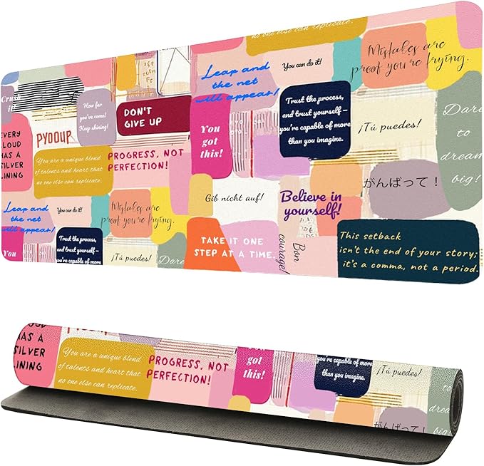 Motivational Desk Mat for Women, Waterproof PU Leather Desk Pad with Non-Slip Base, Uplifting Gift Inspiring Office Keyboard Mat for Gaming & Home Work（27.56 * 13.78in）