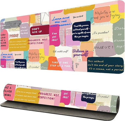Motivational Desk Mat for Women, Waterproof PU Leather Desk Pad with Non-Slip Base, Uplifting Gift Inspiring Office Keyboard Mat for Gaming & Home Work（27.56 * 13.78in）
