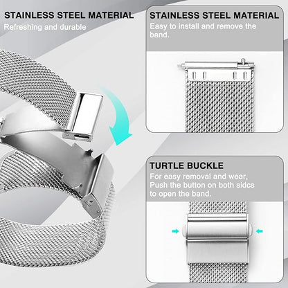 Stainless Steel Mesh Watch Band for Mens Women, Quick Release Mesh Watch Straps 18mm 20mm 22mm 24mm （24mm Silver）