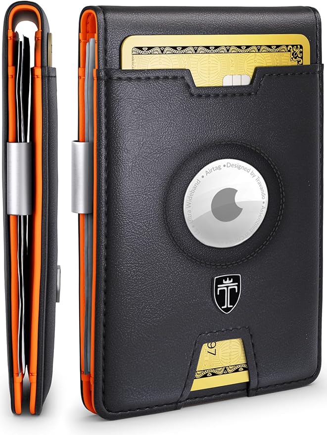 TRAVANDO AirTag* Wallet Mens Wallet with Money Clip Air Tag Wallet Card Holder RFID Blocking Bifold Gifts for Men