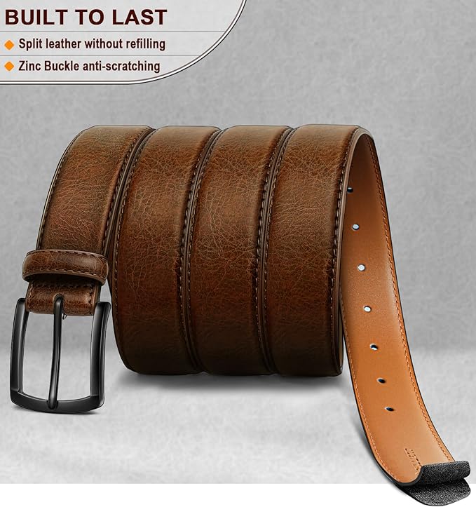 KEMISANT Men Belt 2Pack – Genuine Leather Belt for Men Dress Casual Golf Jeans 1 3/8"