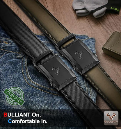 BULLIANT Men Belt 2Pack-Ratchet Leather Belt Adjsutable For Jeans Dress Casual Pant 1 3/8"- Cut For Fit
