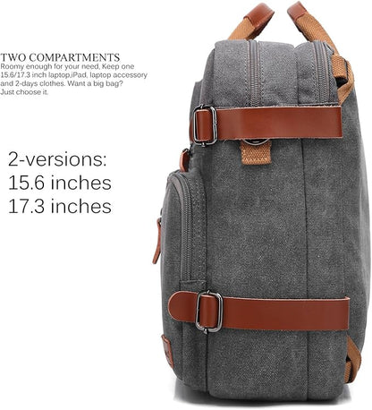 CoolBELL Convertible Backpack Messenger Shoulder bag Laptop Case Handbag Business Briefcase Multi-functional Travel Rucksack Fits 15.6 Inch Laptop For Men/Women (Cancas Dark Grey)