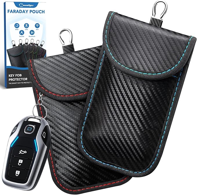 Faraday Key Fob Protector, 2 Pack Faraday Bags for Car Keys, Safe Key Pouch for Car RFID Key Fob Protector, Signal Blocking Case