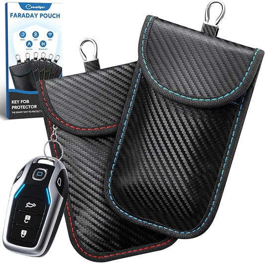 Faraday Key Fob Protector, 2 Pack Faraday Bags for Car Keys, Safe Key Pouch for Car RFID Key Fob Protector, Signal Blocking Case