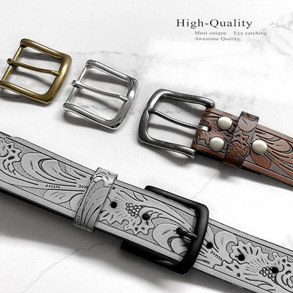 Western Floral Engraved Embossed Tooled Genuine Leather Belt Strap or Belt 1-1/2"(38mm) Wide, Multi-Style Options