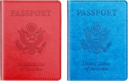 Sky Blue & Red Passport Holder Wallet Cover Case for Family Women Men, Cruise Essentials Travel Must Haves Passport Book Protector