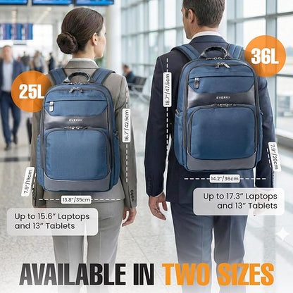 EVERKI Onyx 25L Business Laptop Backpack - Professional Travel Backpack for Men & Women, Laptop Bag with Premium Leather Ballistic & Nylon, Office & Flight Approved, Fits Laptops up to 15.6” - Navy