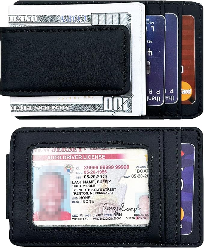 Front Pocket Wallets for Men with Magnet Money Clip RFID Blocking Leather Minimalist Slim Wallet Credit Card Holder (Small Black)