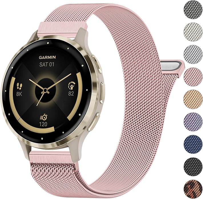 18mm Metal Bands for Garmin Venu 3S / Venu 4 41mm / Venu 2S / Vivoactive 4S / Vivomove 3S / Forerunner 265s Watch Bands, Quick Release Stainless Steel Metal Replacement Wristband Strap for Garmin Forerunner 255s/265s Bands Women Men