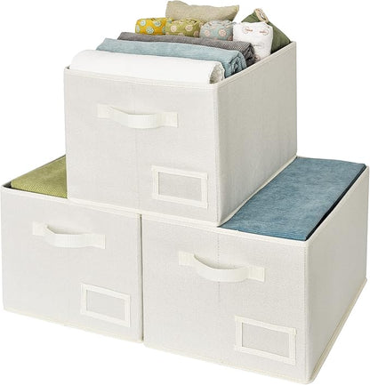 GRANNY SAYS Cloth Storage Bin with Label Holder, Closet Organizers and Storage Shelves, Sweater Storage Boxes for Closet Room, Storage Baskets for Organizing, Pearl White, Large, 3-Pack