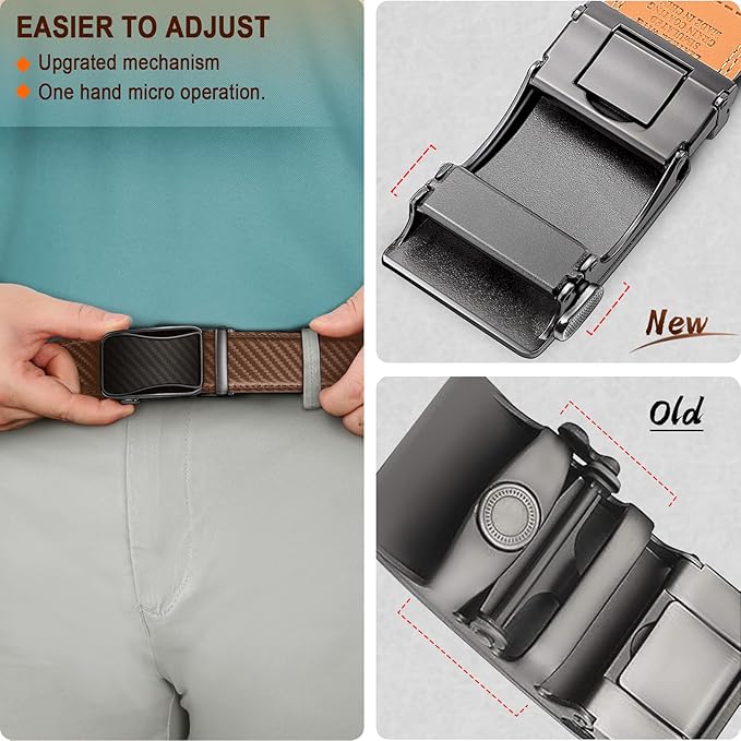BULLIANT Mens Ratchet Belt,Leather Adjustable Slide Belt For Gift Mens Dress Casual 1 3/8",Size Adjustable