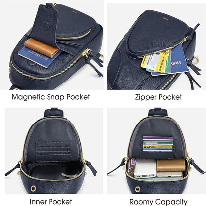 Kattee Sling Bag for Women, Leather Fanny Packs Crossbody Purse, Small Chest Bag with RFID Blocking, Blue