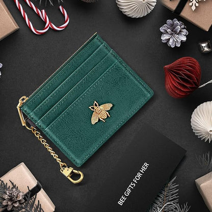 SEAVILIA Card Holder Keychain Wallet for Women with ID Window RFID Coin Purse Bee Gifts Slim Minimalist Small Wallet