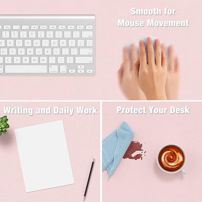 Hsurbtra Desk Pad, 35.5" x 17" PU Leather Desk Mat, XXL Extended Mouse Pad, Waterproof Desktop Blotter Protector, Non-Slip Ultra Thin Large Laptop Keyboard Writing Mat for Office Home, Pink