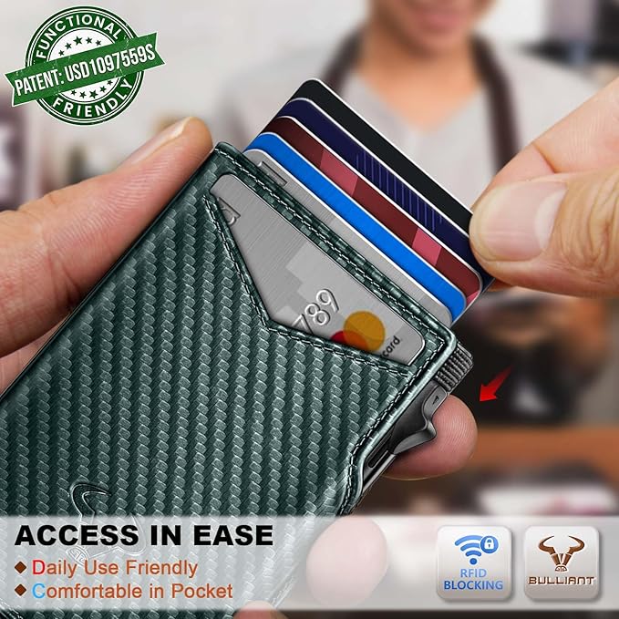 BULLIANT Men Wallet Gift Boxed,Slim Front Pocket Wallet Money Clip Card Holder 3.8"x2.7",Pop-up Access