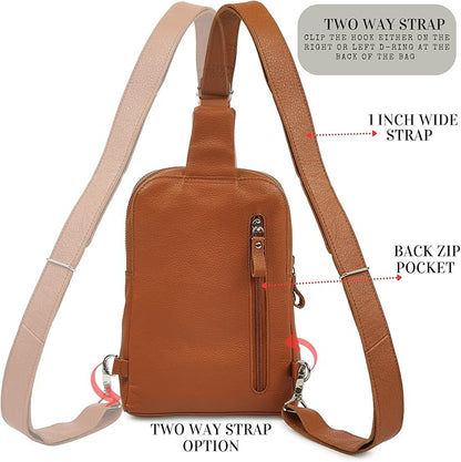 Leather Sling Bag for Women Genuine Crossbody Purse Small Trendy Cross Over Chest with Phone and Credit Card Slots (Cognac Nappa)