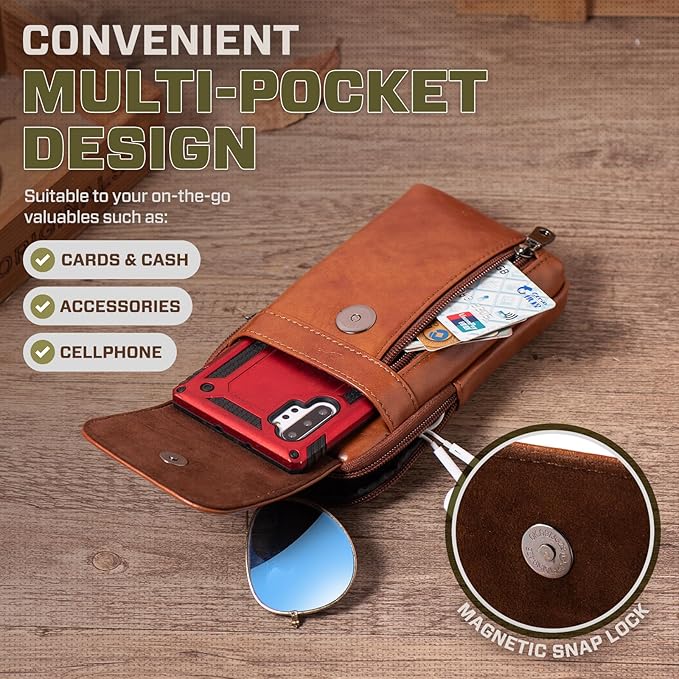 Hengwin Genuine Leather Crossbody Bag for Men/Women, Small Messenger Bag Cell Phone Purse Shoulder Holster Passport Pouch
