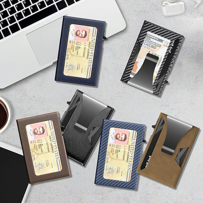 Wallet for Men Slim Minimalist Pop-up Smart Holds 5-6 Cards - RFID Blocking Metal with Money Clip, Credit Card Holder & ID Window,Business Card Cases, men accessories (Black)