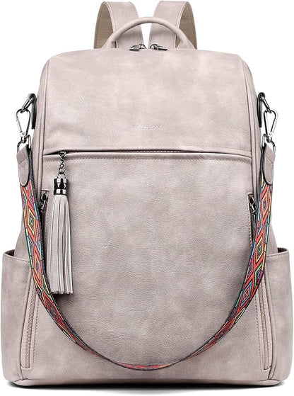 FADEON Laptop Backpack Purse for Women Large Designer PU Leather Laptop Bag, Ladies Computer Shoulder Bags