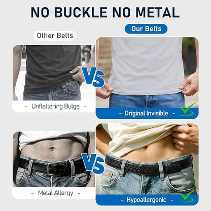 SANSTHS Mechanic Buckless Belts for Men, No Scratch Leather Work Belt Hook & Loop Tsa Belt for Technician Travel Gifts