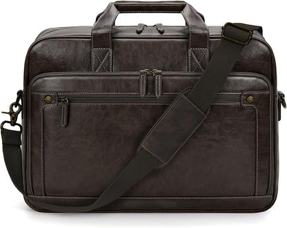 RAINSMORE Mens Laptop Bag 16 Inch Leather Briefcase Vintage Messenger Bag for Men Large Crossbody Shoulder Office Computer Bag Retro College Satchel for Work, Business,Travel, Coffee